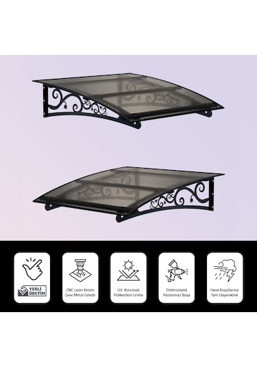 SundurmaX Pratik Metal Sundurma 120x100 Lale Serisi Kapı Üstü Sundurma Siyah - Füme
