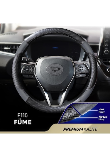 Panda Oto Direksiyon Kılıfı - Deri / Karbon-füme