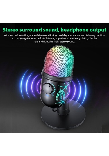 Novahub Profesyonel Rgb Işıklandırmalı Kondansatör Mikrofon, Oyun/kayıt/canlı Yayın, 48khz, Gürültü Azaltma, Usb