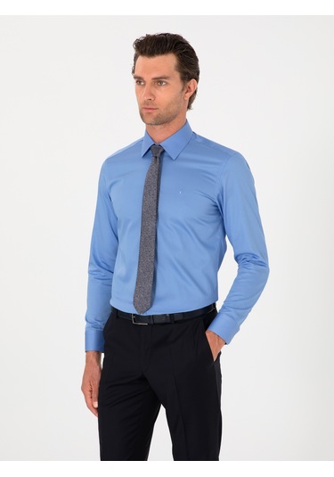 Cacharel Mavi Slim Fit Pamuklu Klasik Gömlek