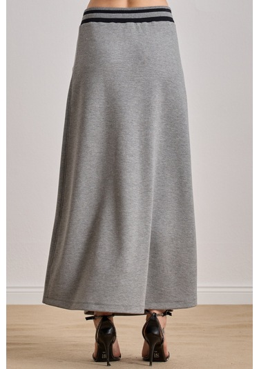 Yandan Cepli Gri Örme Etek Gri