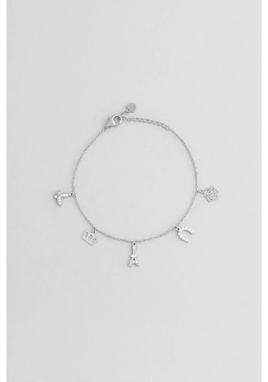 So Chic Şans İkonlu 18 Ayar Beyaz Altın Kaplama 19 Cm Gümüş Arkadaş Bileklik