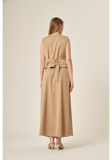 Ftz Women Kadın Yelek Etek Çizgili Takım Beige 31147 Beige