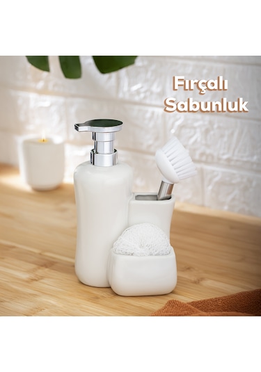 Porsima 277743 Beyaz Sıvı Sabunluk Fırçalı Süngerlikli 550 Ml