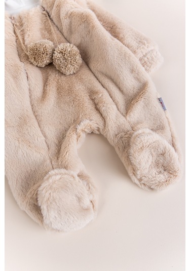 Kışlık Peluş Welsoft Penye Astarlı Pamuklu Kız Erkek Bebek Tulum Bej