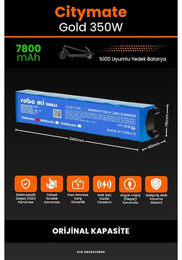 Citymate Gold 350w / 36v 7800mAh Elektrikli Scooter Bataryası