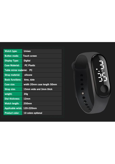 Homyl Led Dijital Saat Lüks Dokunmatik Ekran Silikon Kayış Kol