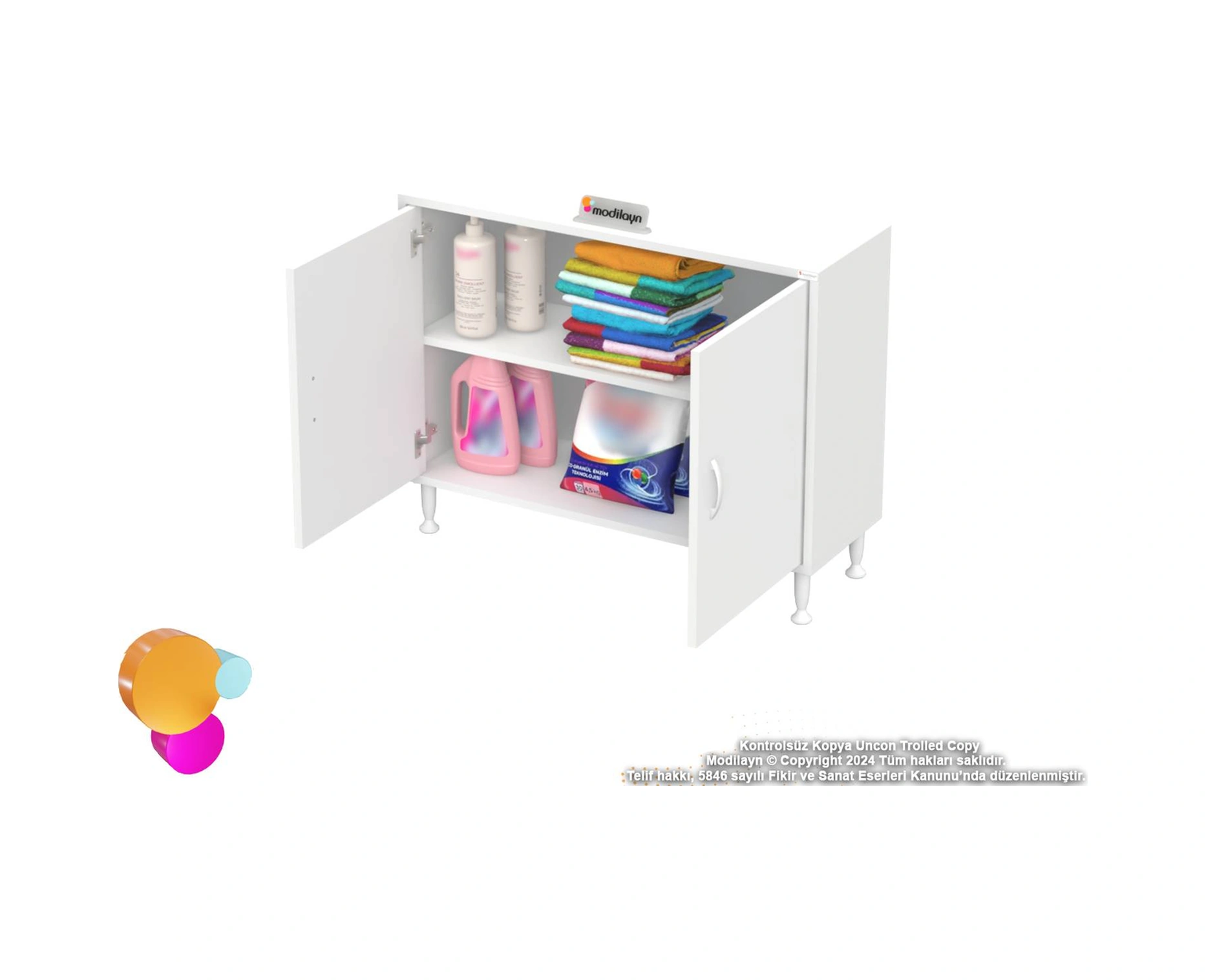 Efil Dolap Dar Alanlar İçin Çok Amaçlı Dolap 2 Kapaklı 2 Göz Raf Dolap 100x75x32,5 Cm Beyaz