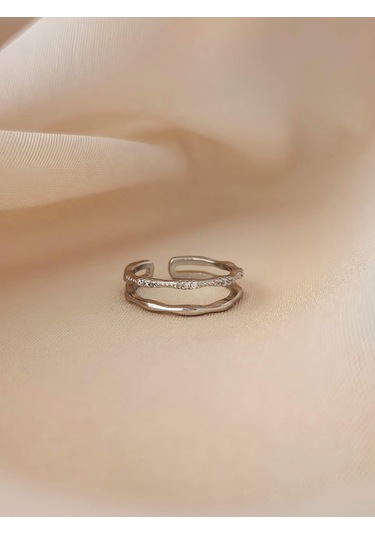 İki Sıralı Zirkon Taşlı Eklem Kıkırdak Kemik Ayarlanabilir Silver Gümüş Renkli Yüzük Silver