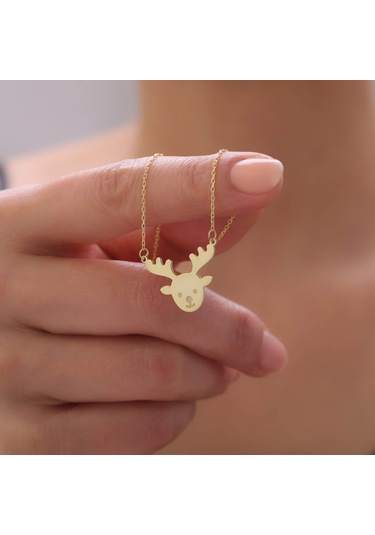 925 Ayar Gümüş Yılbaşı Geyik Kolye Gold