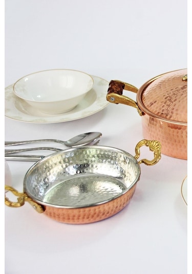 Gür Bakır Bakır Tek Kişilik Sahan Yumurta Tava Kuymak Menemen Tava 16 Cm