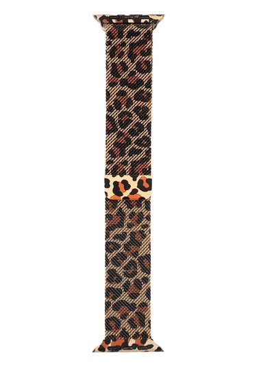 Apple Watch Uyumlu  42mm Zore Krd-01 Leopar Desenli Metal Kordon