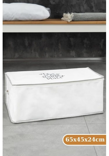 Flosoft Baza Hurcu, Yorgan Yastık Saklama Hurç, İpli Baskılı Çok Amaçlı Sandık Tipi Hurç 65x45x24 Cm