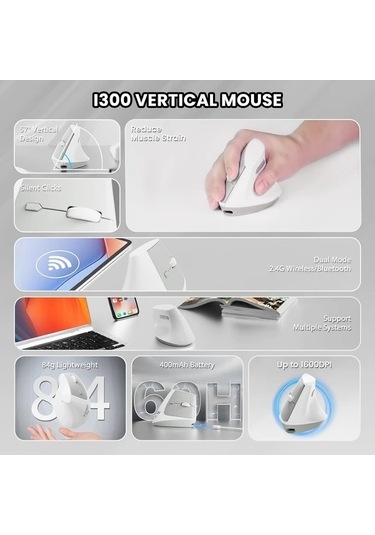 Besthome1 Ajazz I300 Ergonomik Kablosuz Fare 2.4g Bt 1600 Dpı Siyah - -