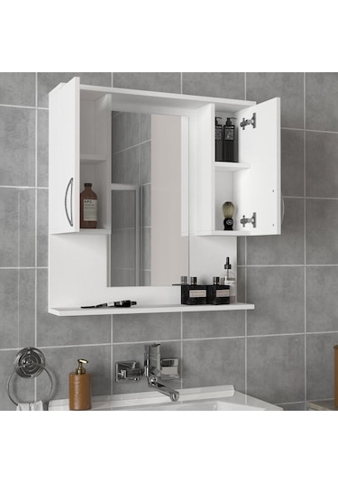 Dekorister Tiger Aynalı Banyo Etajer Beyaz Çok Renkli