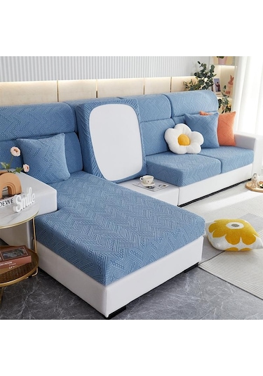 Mavi Jakarlı Kanepe Minder Örtüsü Oturma Odası Evcil Hayvanlar İçin Çocuk Mobilyası Koruy Polar Polar Streç Koltuk Örtüsü 56936112