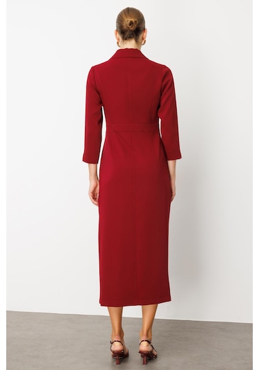 Moda İlgi Kadın Beli Aksesuarlı Cepli Kruvaze Elbise 6626 Bordo Bordo