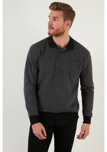 Buratti Pamuklu Regular Fit Düğmeli Polo Yaka Erkek Kazak 456211 Gri