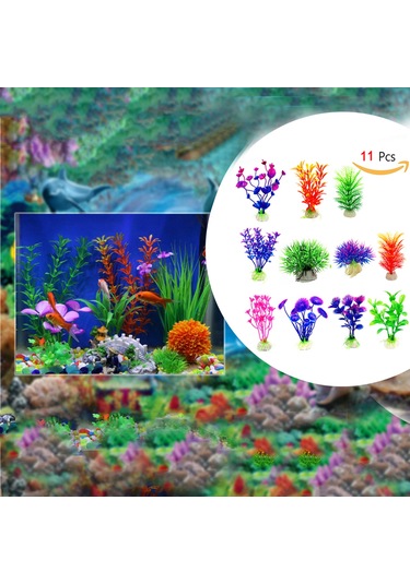 Xindoker "11 Çeşit Akvaryum Dekorasyonu - Gerçekçi Plastik Bitkiler Ve Yapay Süsler"