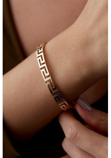 Grek Desenli Çelik Kadın Bileklik Altın