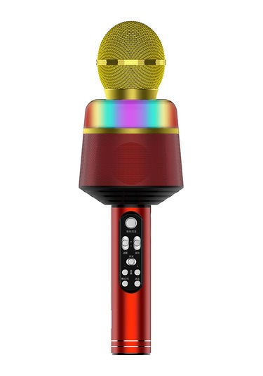 Springsun Led Işıklı Kablosuz Karaoke Mikrofonu 2'si 1 Arada El Tipi Bt Mikrofon Hoparlör Desteği Tf Kart İos/android