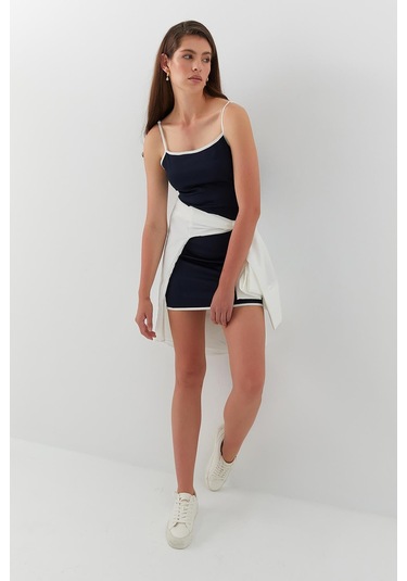 Askılı Slim Fit Mini Elbise Lacivert Lacivert