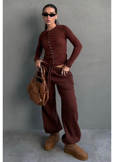 Acı Kahve Geniş Paça Rahat Kalıp Lastikli Eşofman Altı Mg2581 Acı Kahverengi