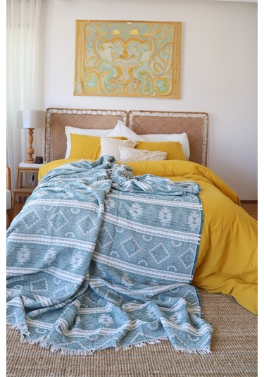 Çift Kişilik 2 Kat Müslin Nevresim Takımı, % 100 Pamuk Hardal