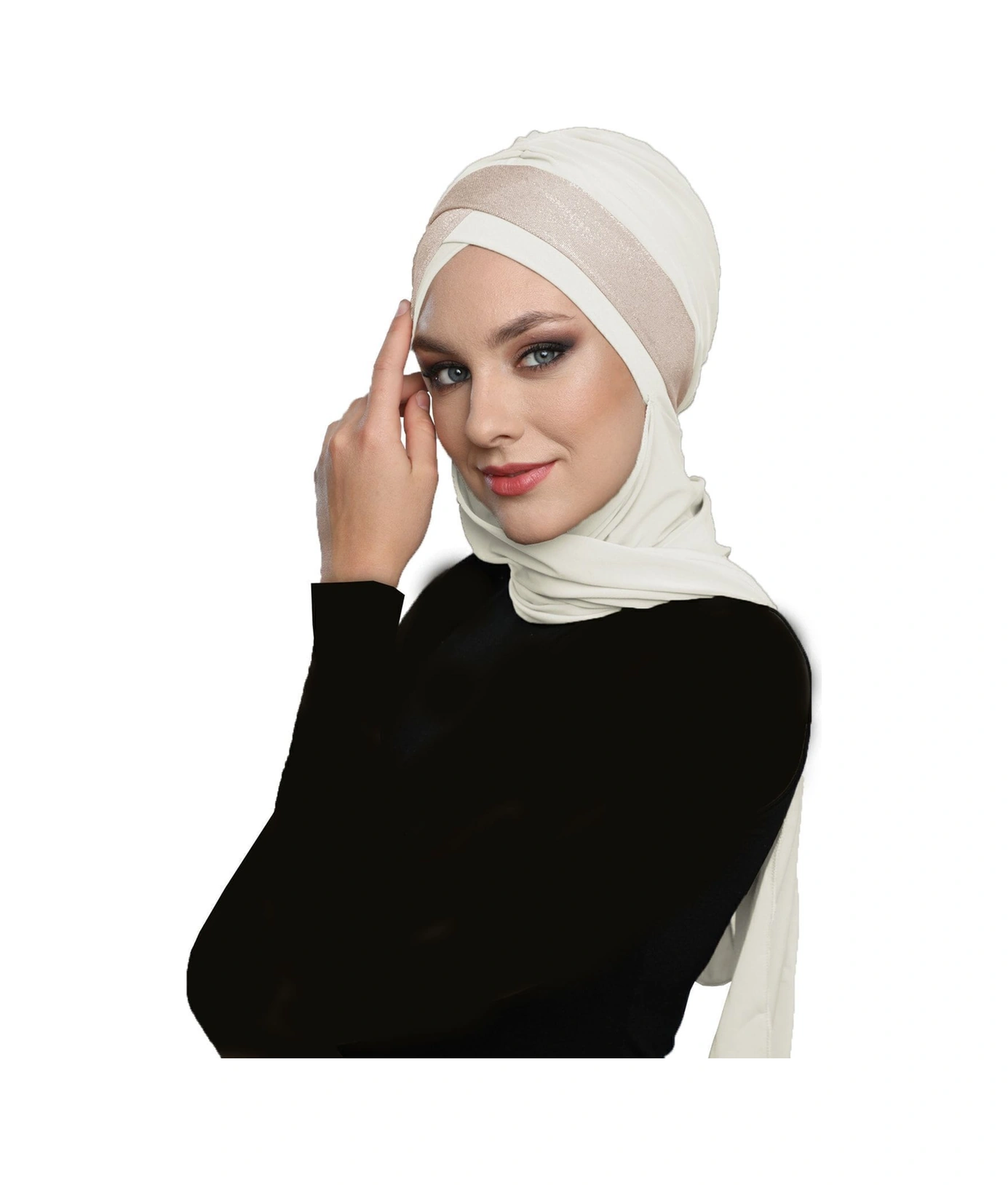 Çapraz Pike Atkılı Astarlı Krem-bej Hazır Türban Tesettür Bone Krem