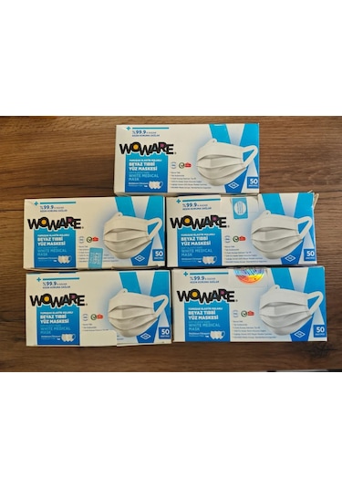 Woware Lastikli Telli Cerrahi Yüz Maskesi 5 x 50'li