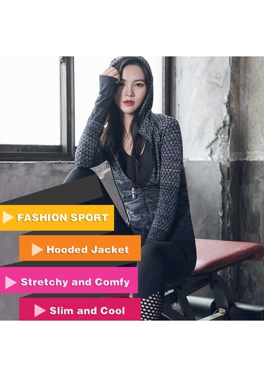 Geeroyoo Kadın Spor Montu, Hoodlu, Ceket, Parmak Delikli, Dokuma Desenli, İç Ve Dışarı Aktiviteler İçin, Slim Fit, Mavi, Asya Bedeni M Dp-wt002