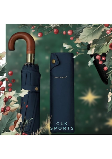 Parachase Ahşap Baston Saplı Tam Otomatik Şemsiye - Özel Kılıflı Lacivert