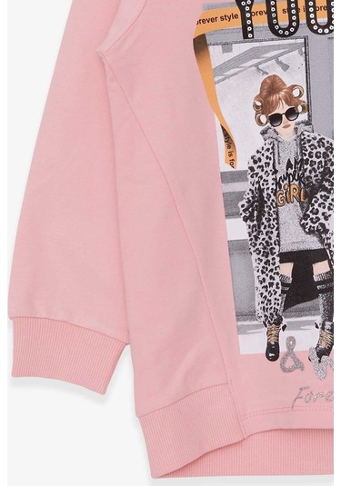 Kız Çocuk Sweatshirt Dostluk Temalı Pudra (6-12 Yaş)