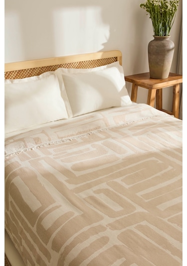 Kaşmir Home Mosy Çift Kişilik Jakar Muslin Pike Bej Bej