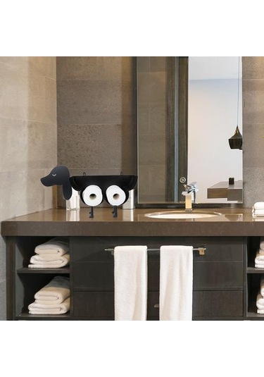 Karikatür Tasarım Rulo Kağıt Tutucu Dikey Doku Raf Tuvalet Kağıdı Organizatör Kağıt Tutucular Siyah 16.5 x 12.2 x 11.2 CM