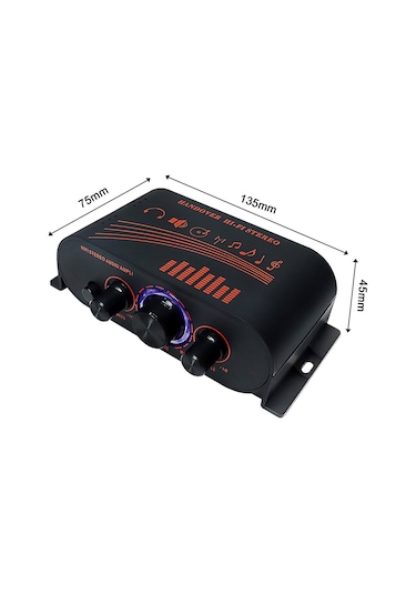 Jeemson 12v Metalik Oto Ve Ev Amfi 100w, 2.0 Stereo, Alçak/yüksek Ton + Toplam Ses Regülatörü, Led Işık Çemberi