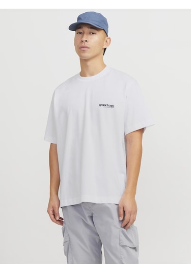 Jack & Jones Erkek Gögüs Ve Sirt Baskili Tişört - Union - 12273442 Bright White