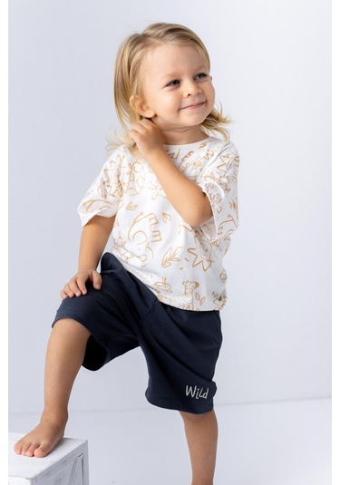 Zeyland Erkek Çocuk Hayvan Desenli T-shirt Ve Şort Takım - 6250 - Bej
