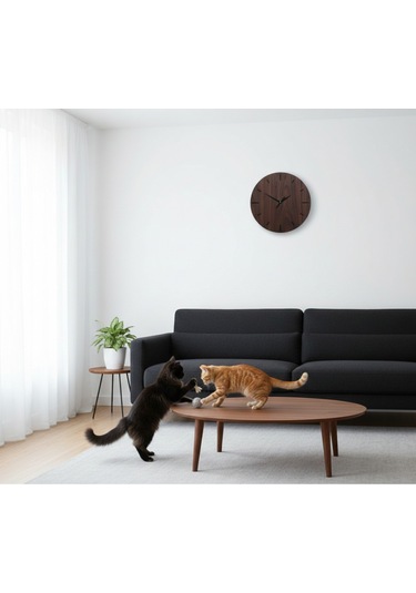 Stil Modern Duvar Saati 45 Cm Siyah-ceviz Siyah Ceviz