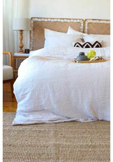 Çift Kişilik 2 Kat Müslin Nevresim Takımı, % 100 Pamuk Ekru