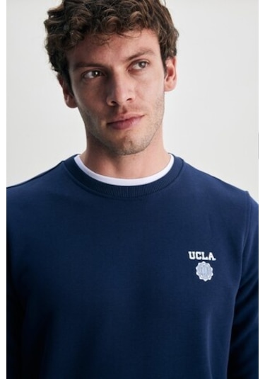 Ucla Valley Lacivert Bisiklet Yaka Baskılı Standard Fit Erkek Sweatshirt Lacivert