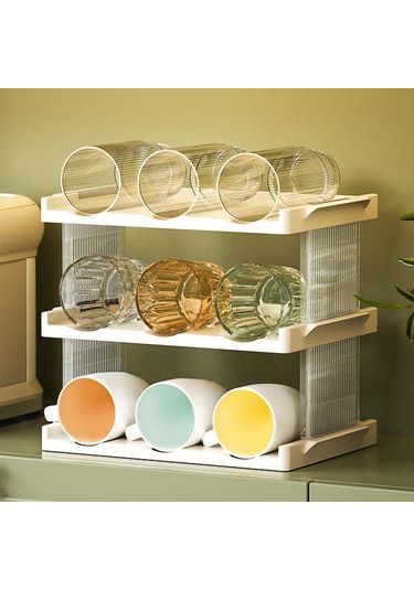 Suntek Bardak Depolama Rafı Bodrum İçecekler Mutfak Düzenleme 33x22x27,5 Cm Şeffaf