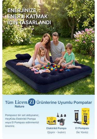 Livenzi Nature Çift Kişilik Şişme Yatak & Yastık 203 X 183 X 22 Cm Lacivert