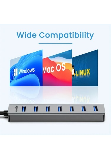Xuweiwei 7 Port Usb Hub 3 0 3 3ft Kablolu Aluminyum Kasa Aluminum Shell Pc Laptop Cihazlar Icin Coklu Port Adaptor