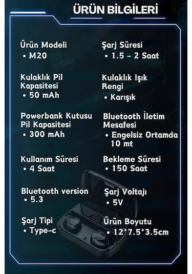Time&Tech M20 Bluetooth 5.4 Kablosuz Kulak İçi Oyuncu Kulaklığı