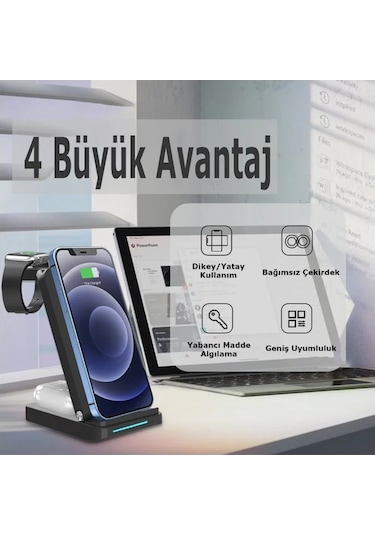 S90 4in1 Kablosuz Şarj Masaüstü Set - Siyah Diğer