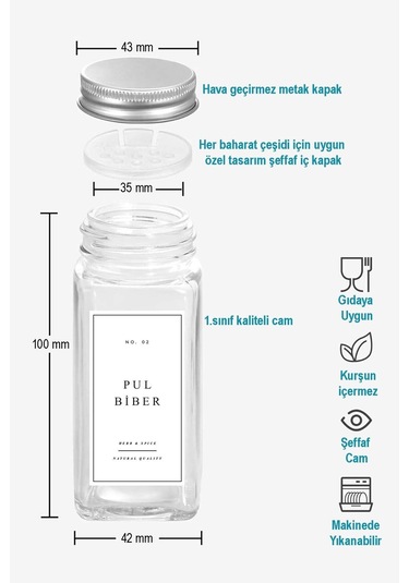 6'lı Şeffaf-lego Standlı Cam Baharatlık Seti Gümüş Kapaklı Beyaz Etiketli Baharatlık-mh03slvr06 Beyaz - Şeffaf