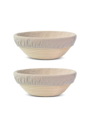 Reedark 2'li 10 İnç Endonezya Doğal Rattan El Yapımı Mayalanma Sepeti Seti - Keten Döşeme İçeren Ekmek Fermentasyon Sepetleri Bej