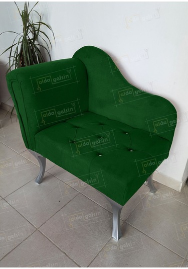 Yeni Model Tekli Köşe Koltuğu Josefin Bench Gümüş Ayak Yeşil