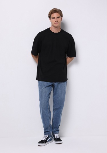 Colins Oversize Fit Yuvarlak Yaka Düz Erkek Siyah Kısa Kol Tişört Cl1076602 Q1.v1 Blk Siyah